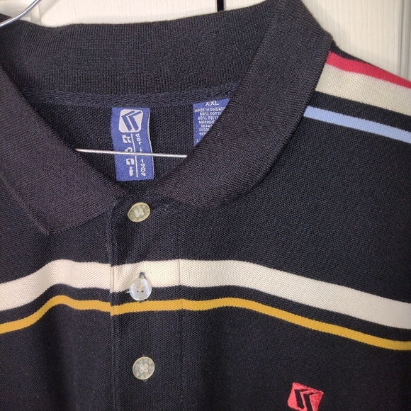 KARL KANI JEANS Polo Shirt Hip Hop Vintage White Black Gold Blue Red Striped 2XL - Picture 4 of 6